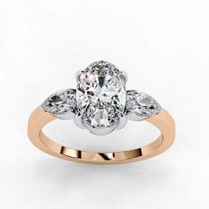 Anillo de Compromiso con Tres Diamantes Cultivados en Laboratorio Certificados por IGI, Oro Sólido de 14k, Corte Ovalado con Detalles en Forma de Pera, Fabricante de Joyería al por Mayor - Product Image 5