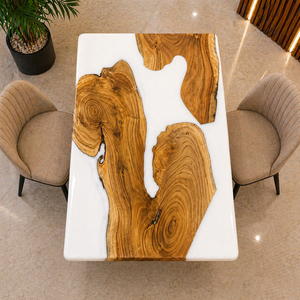 Luxury White Epoxy Resin Modern Eco-Friendly Rectangle Dining <b>Table</b> <b>Live</b> <b>Edge</b> River <b>Table</b> Handmade Custom Furniture - Product Image 2