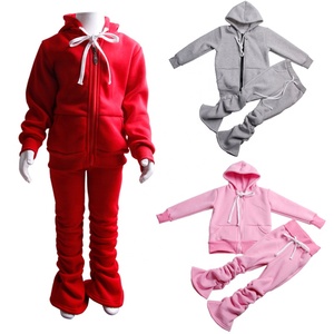 OEM Custom Kids Tracksuit Sets Zipper Hooded Thicken <b>Girls</b> Stacked <b>Flare</b> Pants <b>Legging</b> Sweater suit Winter Outfits For Kids Momm - Product Image 6