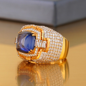 14K <b>Gold</b> Blue Sapphire <b>Cocktail</b> <b>Ring</b> for Women Cushion Cut Statement Fashion <b>Ring</b> with Prong Setting Fine Jewelry Gift - Product Image 2