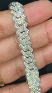 Pulsera de Lujo de Oro Blanco de 14K con Eslabones Cubanos y Engaste de Diamantes Geométricos en Zigzag, con Pavé de Diamantes Cultivados en Laboratorio, Estilo Hip Hop Miami - Product Image 2