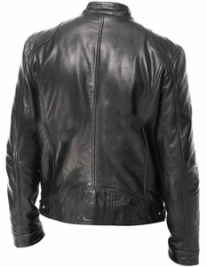 Men's <b>Slim</b> <b>Fit</b> Black Faux Leather Distressed Outerwear Winter Cafe Racer Waxed Motorcycle Zipper Plus Size <b>jacket</b> for men - Product Image 2