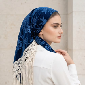 Custom <b>Printed</b> Square Scarf With Tassel Soft Lightweight Fabric Women Headscarf Fashion <b>Accessory</b> OEM Manufacturer Supply - Product Image 1