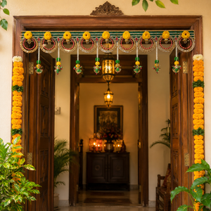 Guirnalda Decorativa Hecha a Mano para Puerta, con Anillos Dorados, Flores y Lazos, para Decoración Festiva de Diwali, Bodas y Entrada del Hogar - Product Image 5