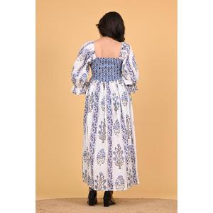 Robe maxi bohème en coton imprimé floral faite à la main en Inde, robe de soirée d'été vintage à manches longues pour femmes - Product Image 6
