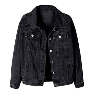 Veste en jean personnalisée avec logo pour femme, prix de gros, en denim bleu et noir, avec fourrure, en coton, style streetwear pour femme - Product Image 1