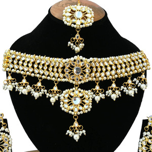 Ensemble de bijoux choker Kundan de style Bollywood classique, collier et boucles d'oreilles, plaqué argent, zircon, pour mariage et fiançailles - Product Image 2