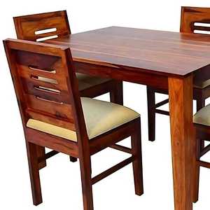 Premium Solid Wood 4 Seater <b>Dining</b> Table Set Honey Finish with Upholstered Cushioned <b>Chairs</b> Wooden <b>Dining</b> Room Furniture - Product Image 2