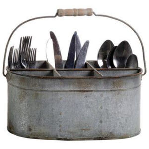 Porte-couverts rustique en métal galvanisé avec poignées, 4 compartiments, style vintage, organiseur d'ustensiles pour la cuisine - Product Image 6