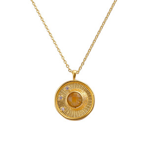 Collier pendentif El Joyero Citrine en laiton plaqué or avec chaîne à maillons, motif soleil éclatant, style minimaliste tendance pour anniversaire - Product Image 1