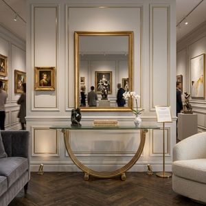 Luxury <b>Gold</b> 304 Stainless Steel <b>Console</b> Coffee <b>Table</b> with Black Glass Top Modern U-Shaped Metal Frame Design - Product Image 4