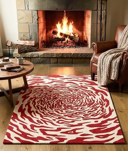 Tapis en laine abstrait à poils ras tufté à la main, anti-bactérien, adapté aux animaux domestiques, design moderne pour usage domestique et commercial, salon, tapis de prière - Product Image 1