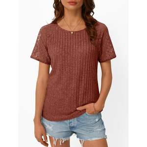 2025 2025, Túnica de moda para mujer, manga corta, cuello redondo, Tops informales elegantes, ropa de verano transpirable y fina - Product Image 6