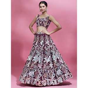 Espectaculares vestidos de cóctel de red de lentejuelas de vino para ropa de compromiso Lehenga Choli - Product Image 6