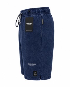 Shorts en coton délavé Oxytag pour homme, taille mi-haute avec cordon de serrage, pantalon court décontracté bleu uni, équipement de performance, shorts en coton - Product Image 5