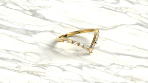18K Gold V Shaped Chevron Diamond <b>Ring</b> Alternating Baguette Round Half Eternity Band Curved <b>Stacking</b> <b>Ring</b> Fine Jewelry For Women - Product Image 3