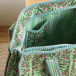 Bolso Tote de Algodón Acolchado Verde para Mujer, Bolso de Hombro Floral Vintage Hecho a Mano, Bolso Abierto Estilo Bohemio para Uso Diario - Product Image 3