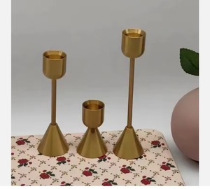 Elegant <b>Brass</b> <b>Candlestick</b> Holder Set With Cone Base For Home Decoration At Best Price - Product Image 1