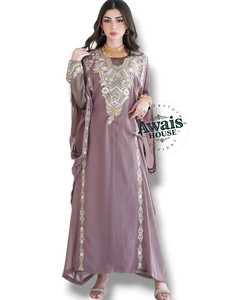 Abaya Modeste pour Femmes Adultes Awais House, en Polyester Brodé, Longueur au Sol, Coupe Ample, Manches Longues, Col Cœur, Motif Uni - Product Image 5