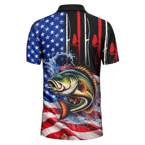 American Flag Bass Fishing Polo <b>Shirt</b> <b>Men</b> Quick Dry UPF 50 <b>Printed</b> Polyester Outdoor Wear - Product Image 3