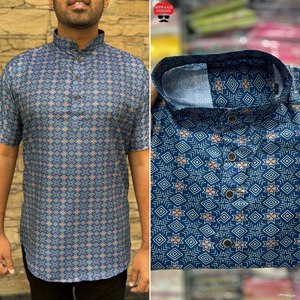 Chaque célébration et aussi tenue décontractée imprimé numérique demi-manche motif bouton travail court Kurta pour hommes ou garçons porter - Product Image 5