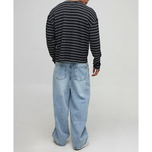 Camiseta Casual de Manga Larga a Rayas para Hombre, Cuello Redondo, Algodón Tejido, Corte Regular - Product Image 3