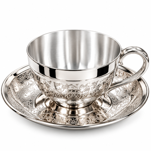 Stainless Steel <b>Tea</b> <b>and</b> Coffee Set with Engraved <b>Cups</b> <b>Saucers</b> <b>and</b> Serving Tray in Luxury Gift Box for Wholesale Buyers India - Product Image 3