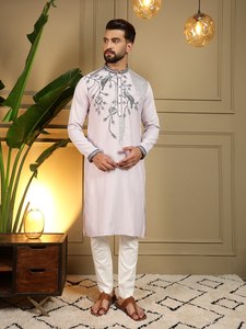 Kurta Pajama de Seda para Hombre, Estilo Tradicional, Largo hasta la Rodilla, de Alta Calidad, Cosido, para Uso Casual, Bodas y Fiestas - Product Image 6