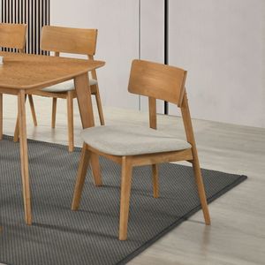 Set di 2 Sedie da Pranzo Imbottite in Tessuto Beige con Schienale Curvo, Mobili in Legno con Finitura Naturale - Product Image 5