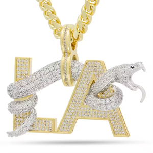 Collar de Cadena HipHop para Hombre con Colgante de Letra L&A, Micro Pavé de Cristales de Imitación y Plata 925 - Product Image 4