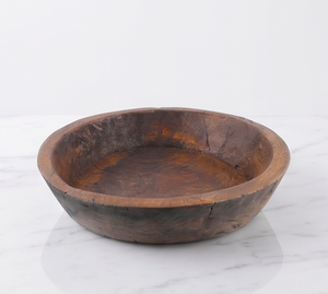 Bol de service en bois sculpté artisanal Wabi-Sabi, rond, rustique, naturel, pour soupe, fruits, usage domestique et service. - Product Image 1