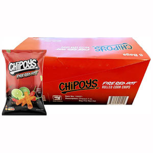 Chipoys Fire Red Hot Spicy Rolled Tortilla Chips, 4 Onzas, 96 Unidades por Caja - Product Image 1