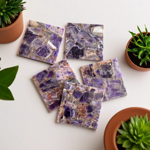 Posavasos de Piedra Amatista, Posavasos de Piedra Natural, Posavasos de Piedra Hechos a Mano con Acabado Liso para Interiores de Cocina - Product Image 2