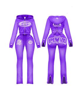 Conjuntos Deportivos de 2 Piezas para Mujer, Pantalones Largos con Cierre y Diseño de Logotipo Personalizado para Gimnasio, Estilo Jogger, Lavado Ácido, Otoño-Invierno - Product Image 5