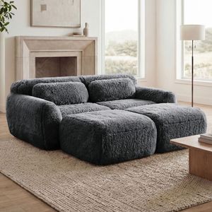 Divano Ottomano in Tessuto Morbido e Peluche, Senza Struttura, con Cuscini Decorativi, Design a Seduta Profonda, Base Antiscivolo, Nessun Montaggio Richiesto, per Soggiorno - Product Image 3