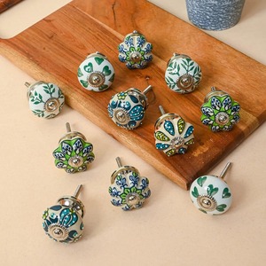 Rouund <b>ceramic</b> furniture <b>knobs</b> <b>Ceramic</b> Cabinet <b>Knobs</b> Round Handcrafted Plant Pattern Traditional Design Package Kitchen - Product Image 5