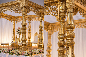 Mandap carré doré pour mariage sud-indien, Grand Mandap de mariage Tamil, Manavarai Kalyana Mandapam, Mandap de mariage Tamilien, New York - Product Image 4