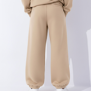 Pantalon de survêtement sur mesure en molleton polyester/coton épais, coupe droite, bas large, taille mi-haute, couleur unie, hiver, style streetwear - Product Image 3