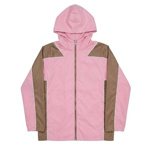 Ventes en gros de vestes coupe-vent en nylon pour hommes avec logo personnalisé, panneaux roses et bruns, avec pantalon, pour l'été, style streetwear élégant et respirant - Product Image 2