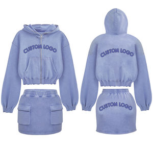 Ensemble deux pièces décontracté pour femme : sweat à capuche court oversize et jupe – Tenue de détente douce, respirante et confortable – Vente en gros - Product Image 2