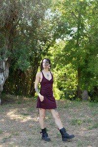 Minivestido estilo hada para mujer, estilo bohemio, con bolsillos y espalda con tiras, estilo bosque, con capucha - Product Image 3