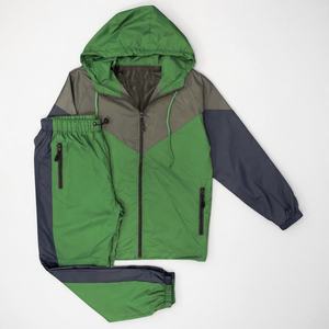 Survêtement de sport deux pièces coupe-vent en polyester écologique imperméable avec blocs de couleur personnalisés et fermeture éclair intégrale - Product Image 5