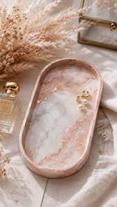 Plateau ovale en marbre blanc avec veines brunes, plateau de service décoratif moderne - Product Image 5