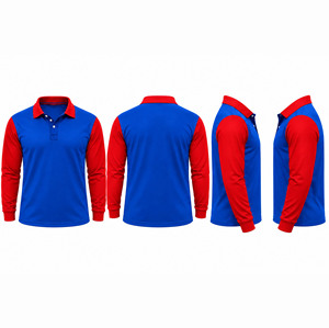 Polo de Manga Larga para Hombre, Color Azul y Rojo, Tejido de Punto, Ropa Deportiva Informal - Product Image 4