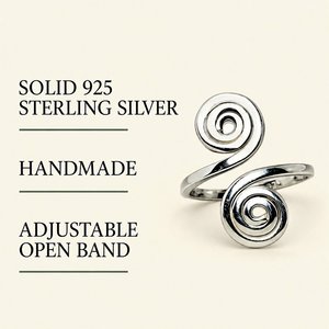 Spiral 925 Silver <b>Ring</b> Minimalist <b>Adjustable</b> <b>Ring</b> Size Unisex Everyday Wear Jewelry - Product Image 3
