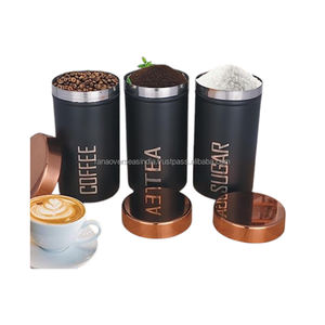 Top Quality Hot Sale Steel <b>Canister</b> <b>Set</b> of 3 With Copper Lid Stylish Storage for Sugar Coffee & Tea in Multiple Designs & Sizes - Product Image 4