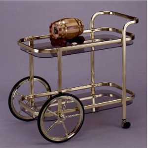 High-<b>End</b> Gold Plated <b>Bar</b> Cart Luxury Serving Trolley with Large Decorative Wheels Smoked Glass 2 Tier Liquor Wine Drinks Cart - Product Image 1