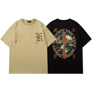 เสื้อยืดผู้ชายสไตล์อเมริกันวินเทจลายกากบาท แขนสั้น ยูนิเซ็กส์ รุ่นใหม่ ทรงโอเวอร์ไซส์ เสื้อยืดเทรนด์ใหม่ ผลิตโดย TRIOTAKE INDUSTRY - Product Image 2