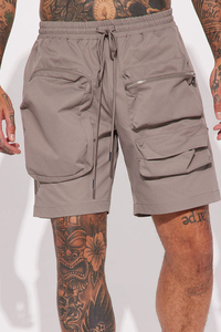 Mens Beige <b>Cargo</b> Bermuda Shorts With Elastic Waist And Multiple Pockets Casual Style Quick Dry Fabric - Product Image 2