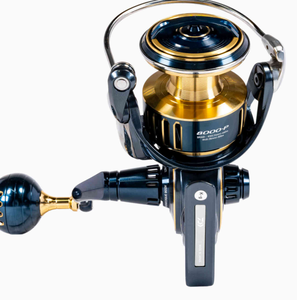 MEILLEURE OFFRE pour moulinet de pêche 8000-P noir et or, moulinet spinning en métal avec frein magnétique, 6+1 roulements, rapport de transmission 5.2:1, fixation fixe - Product Image 1
